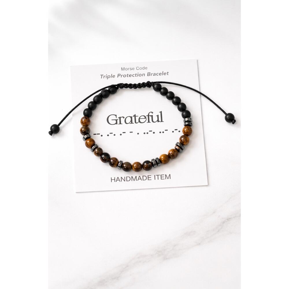 Grateful Morse Code Bracelet – Triple Protection Handmade Beaded Jewelry